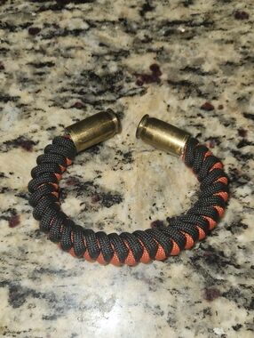 Unbranded Black & Orange Paracord Bracelet with Brass Shell Casing